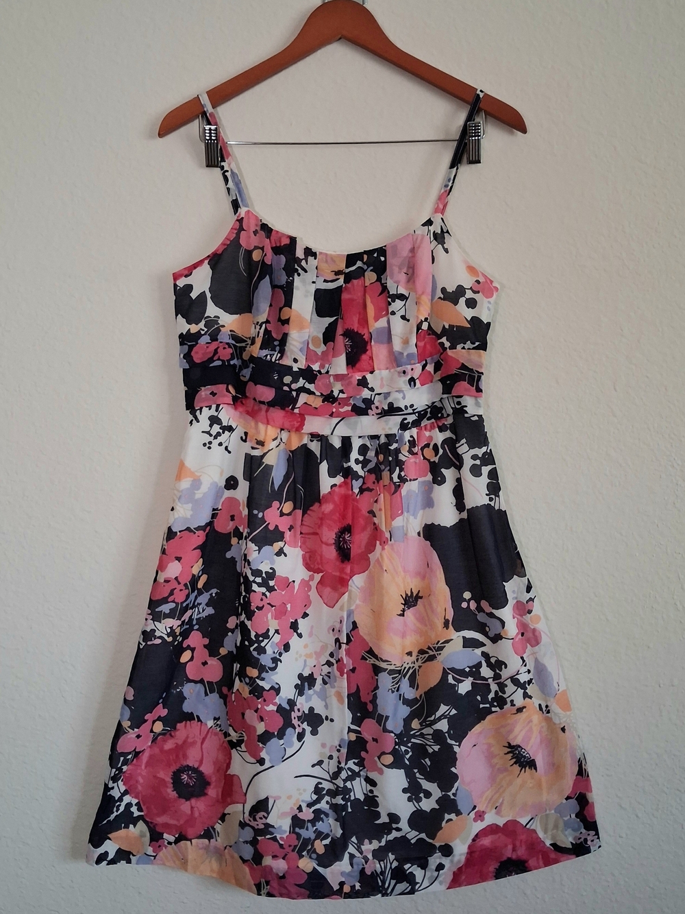 New York & Company Light Pink and Navy Floral Dress